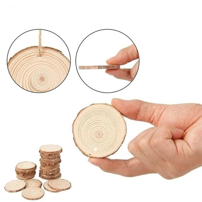 10pcs/set Christmas Natural Color Wood Slices Round Log Discs for Arts & Crafts Home Hanging Event Decorations(not Include Rope)