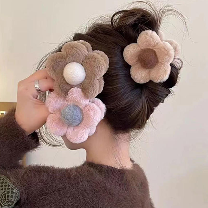 Плюшевый коготь для волос в виде цветка, большой зажим в виде акулы, простые заколки, заколки для волос в виде краба, милые универсальные аксессуары для волос на осень и зиму