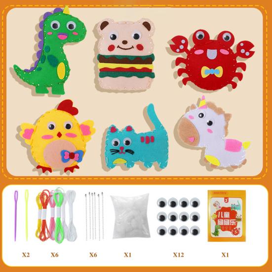 6 шт./компл. детский швейный набор с нитками, иглой, хлопковым наполнителем, цепочкой из бисера, пластиковыми глазами, плюшевая игрушка ручной работы, набор для шитья чучел животных