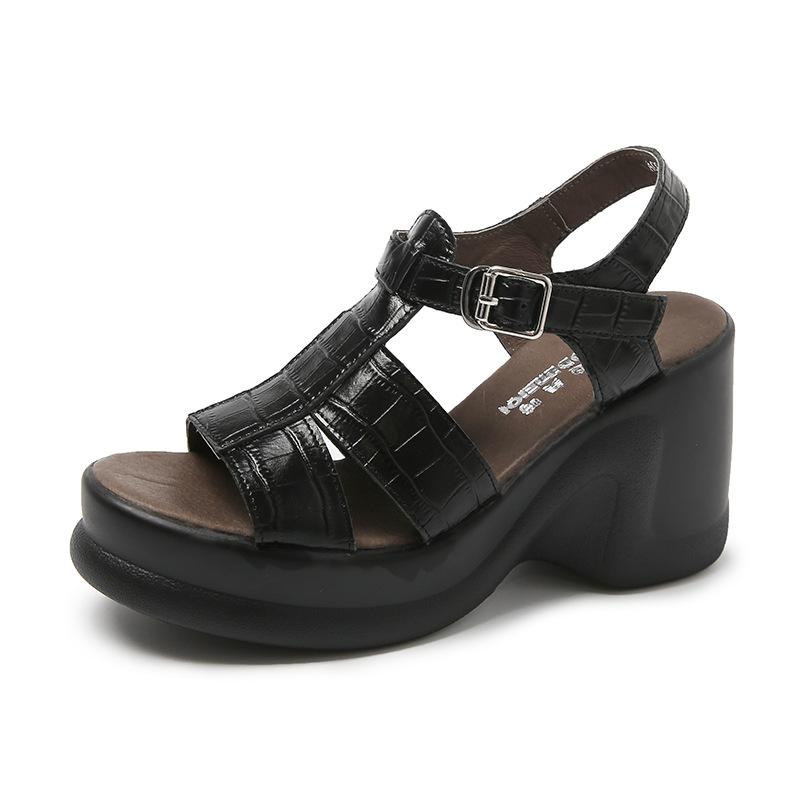 Босоножки на платформе и высоком каблуке женские летние новые европейские и корейские темпераментные повседневные туфли с круглым носком модные римские женские туфли оптом