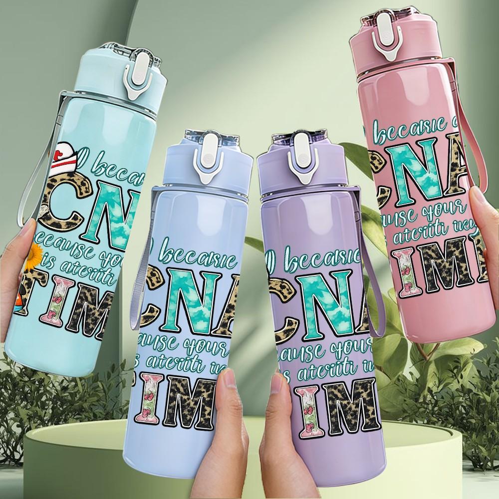 1PC CNA Time Fun Party Text 750ml Color Plastic Sports Water Bottle Leakproof Flip Straw Lid Suitable for Sports Office Home Use