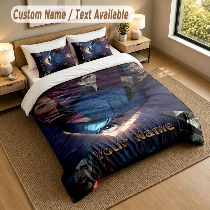 3Pcs Bedding Set Custom Name Text, 1 Sheet 2 Pillowcases Home Bed DecorLeague of Legends