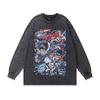 Japanese Retro Cartoon Printing Long-Sleeved Bottoming T-Shirt For Men And Women Hip-Hop Heavy Industry Washing And Doing Old Vintage Long Tee