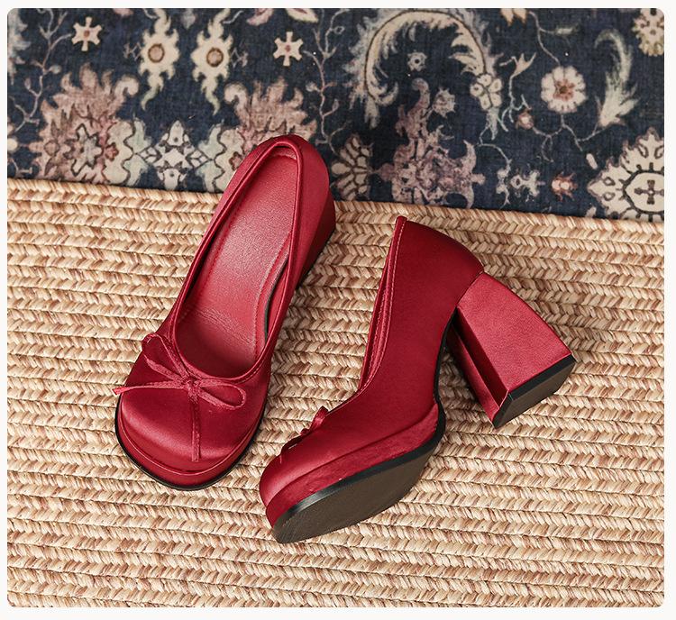 Fashion IPPEUM Women High Heels Lolita Shoes Platforms Block Heel Ballerinas Zapatos Mujer Satin Pumps