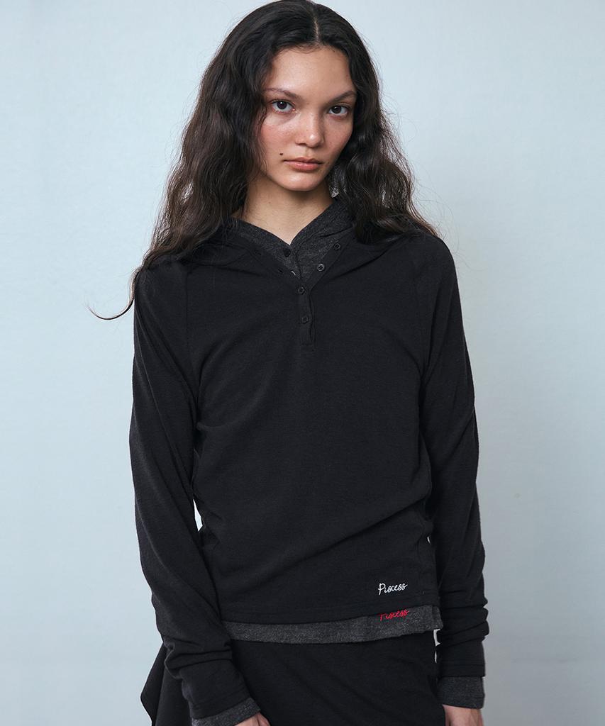 PISCESS Button-Up Slim Fit Hoodie_Black
