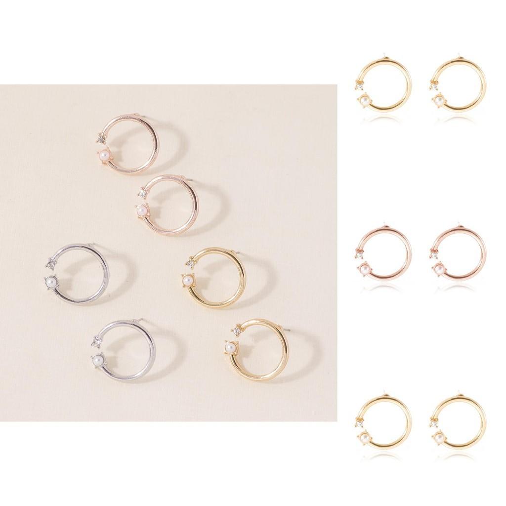 Elegant European And American Style Alloy Pearl Stud Earrings For Women