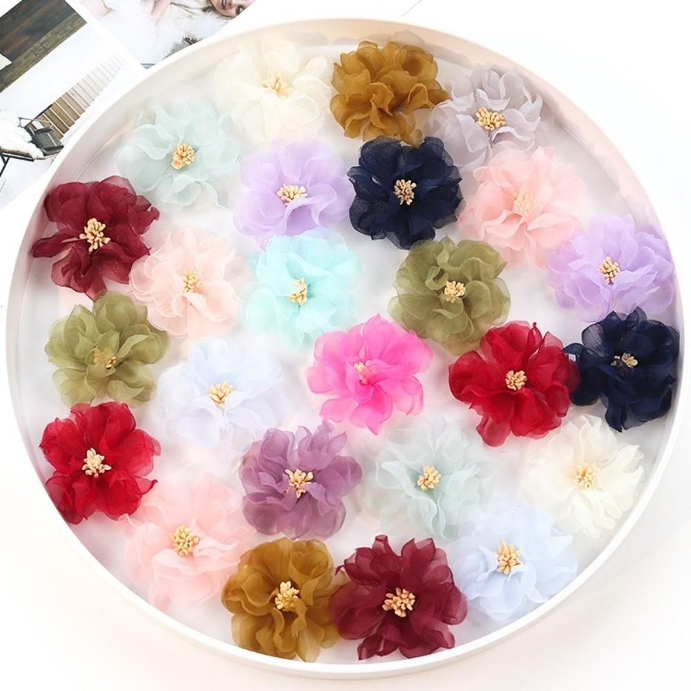 10Pcs 5.5cm Chiffon Flower Embroidered Patches for Wedding Dress Hats Decoration