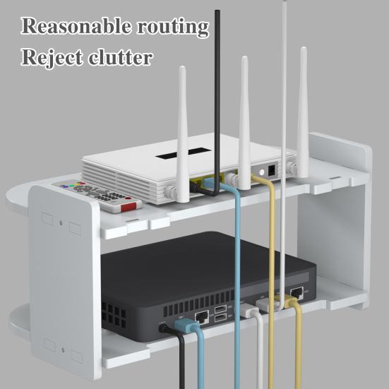 Настенная полка, маршрутизатор, органайзер для удлинителя, двухслойная конструкция, прочная несущая способность, простая установка, плавающая стойка, настенный держатель