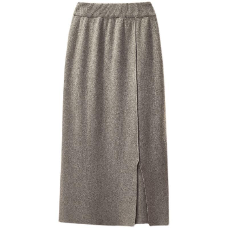 DX~~ Осень и зима, новая однотонная тонкая трикотажная юбка средней длины с высокой талией и юбкой с разрезом на бедрах, пригородная юбка