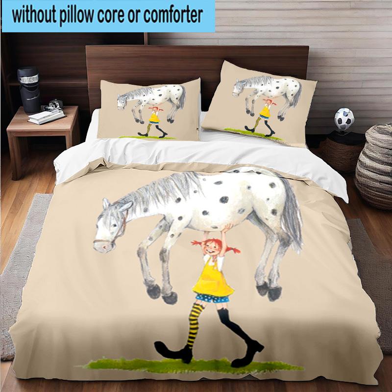 3PCS Pi-ppi And Horse Friendship 3pcs Bedding,Including 3PCS Duvet Cover And 2pcs Pillowcases Perfect for Christmas,Ideal for Bedroom, Dormitory
