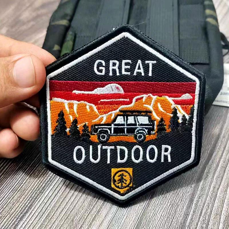 Mountaineering Hiking Sunset Airplane Badge Embroidery Velcro Cloth Sticker Outdoor Backpack Decoration Embroidery Sticker