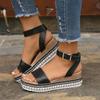 Spring Summer 2025 Women's Plus Size Hemp Rope Sole Muffin Platform Women's Sandals Buckle Wedge Heel Fish Beak Women's Sandals