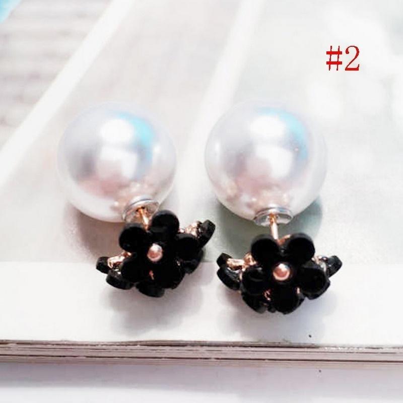 1 Pairs Fashion Simulated Pearl Ball Earrings Flower Hiphop Two Side Jewelry Double Side Stud Earring