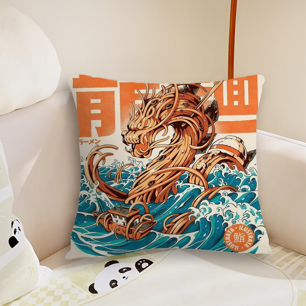 The Great Ramen Kanagawa cushion cover Pillow Case Plush Fabric Soft Double Sided Print Sofa Cushion Cover Throw Pillow Covers