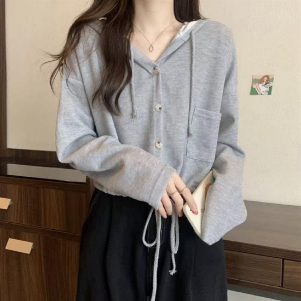 New Arrivals Open Run Women String Hood Loose Fit Casual Cardigan 1 Kangaroo Pkt