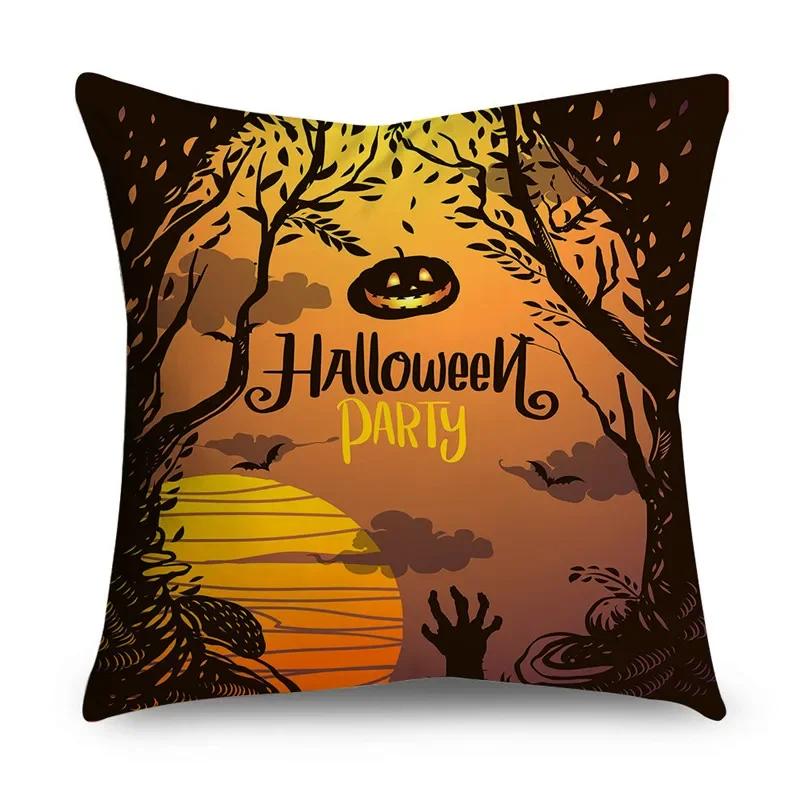 Halloween Horror Pumpkin Bat Print Pattern Cushion Cover Home Living Room Sofa Decoration Polyester Zipper Pillow
