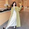 Retro Korean Pickle Green Long Windbreaker for Women Autumn New Hong Kong Style Retro Loose Coat