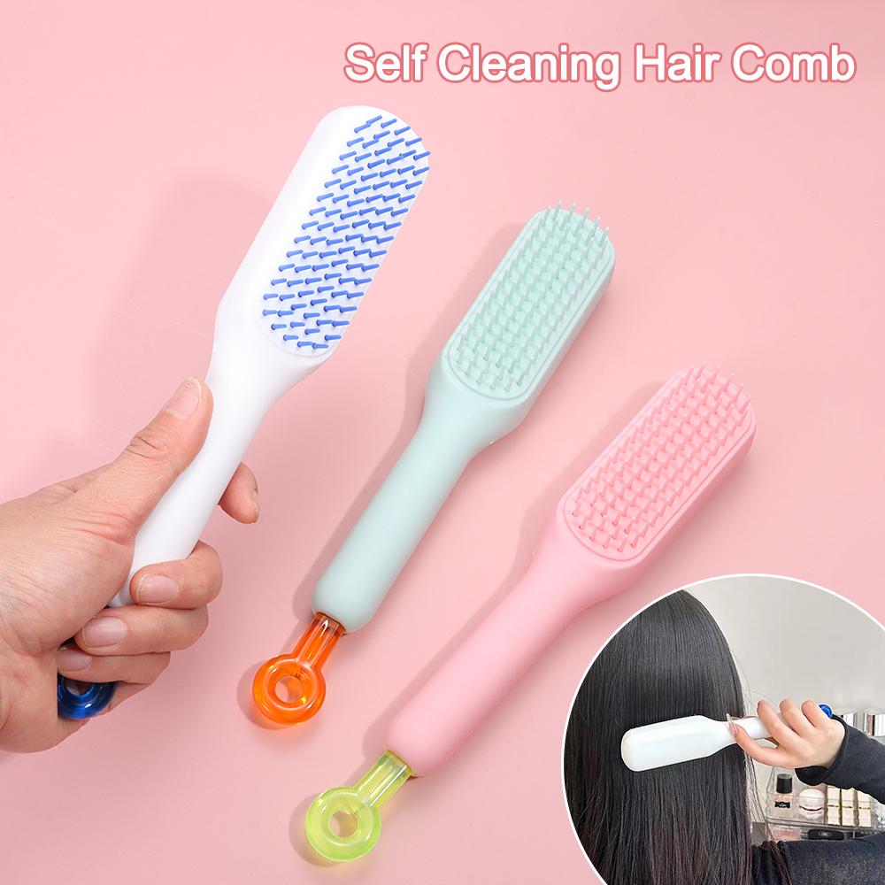 Anti-static Self Cleaning Hair Comb Smoothing Hairdressing Hairstyling Tools Massage Hair Brush