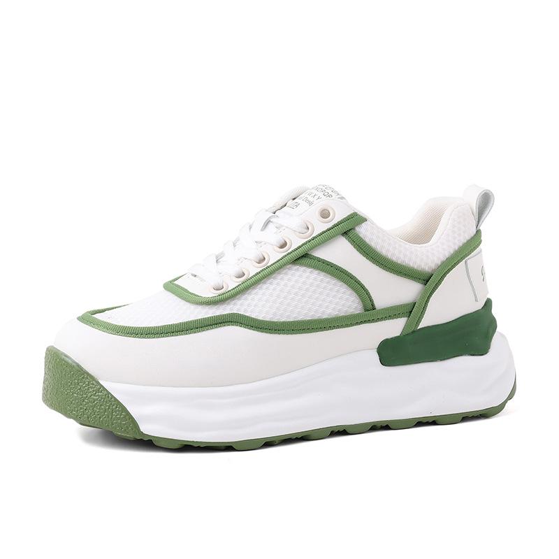 Модные зеленые сетчатые дышащие спортивные повседневные модные универсальные туфли на платформе для женщин в корейском стиле, кроссовки с вставками, весна-осень