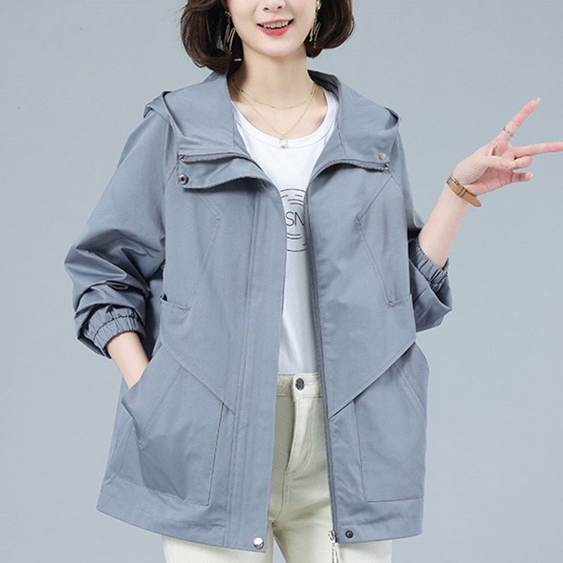 Базовые пальто с длинными рукавами, женская куртка, ветровка с капюшоном, женская свободная одежда больших размеров, новая модная женская верхняя одежда на молнии