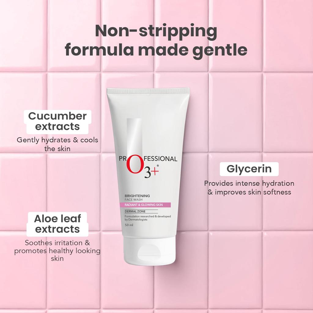 O3+ Brightening & Whitening Face Wash 50ml Pack Of 1 For Radiant And Clear Skin Daily Use