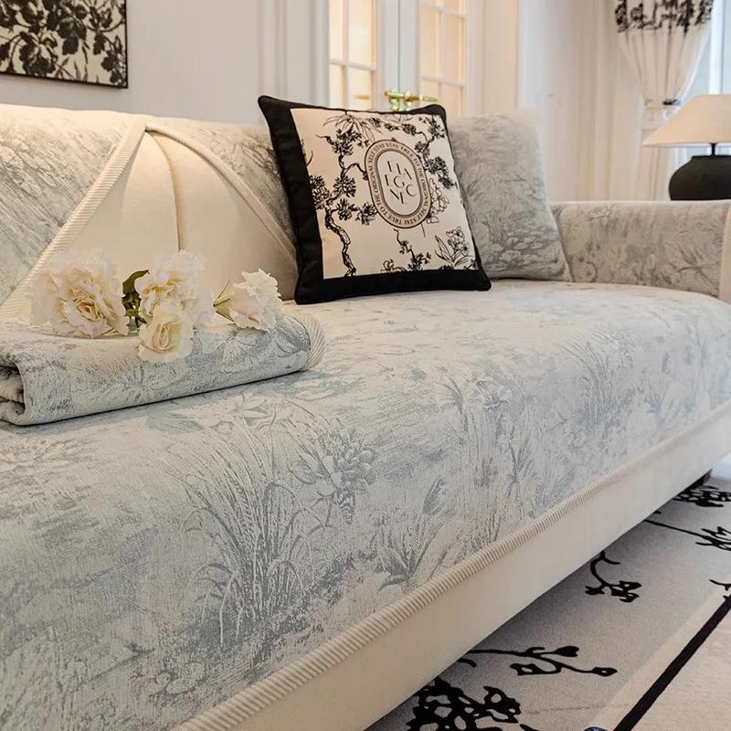 Полотенце для спинки дивана, противоскользящее износостойкое покрытие для дивана из синели, универсальное круглогодичное украшение с рисунком тушью, диванная подушка