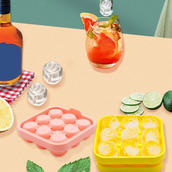 Силиконовая форма для кубиков льда в виде розы, 9 ячеек, для виски и холодных напитков, легко извлекается, антипригарная, без BPA, для шоколада, конфет, желе, мыла DIY