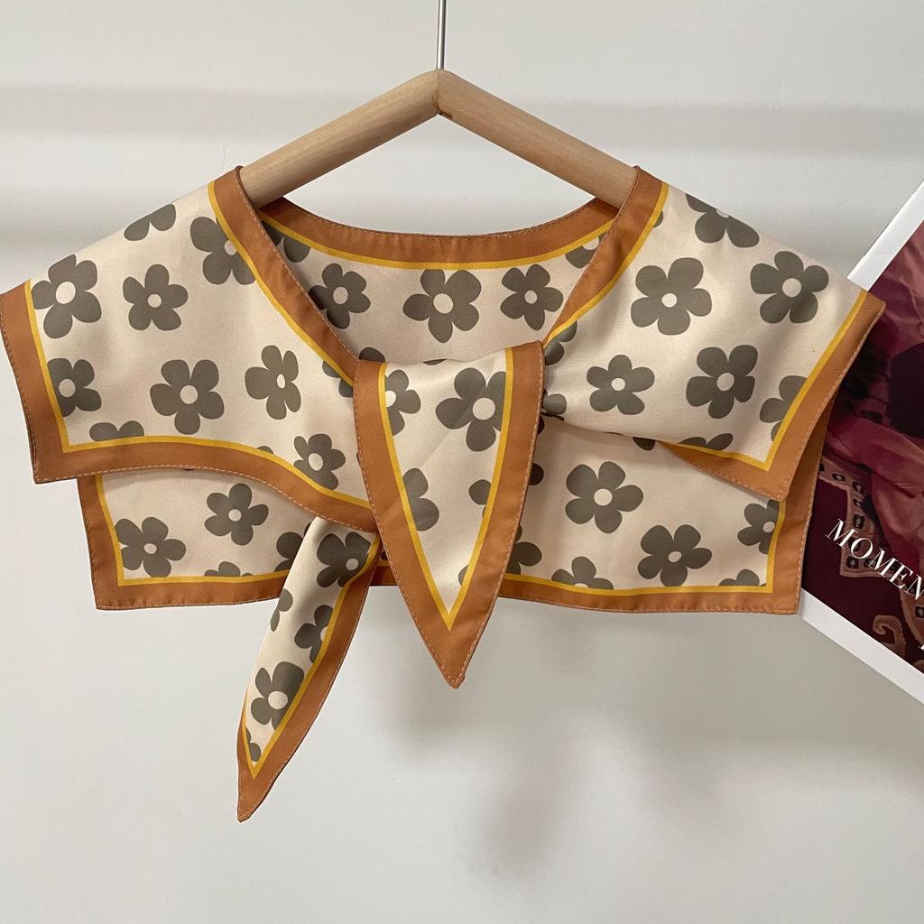 Summer Thin Fake Collar Small Silk Scarf Women'S Korean Version Of Versatile Ins Trendy Shirt With Vest T-Shirt With Shoulder Shawl Autumn