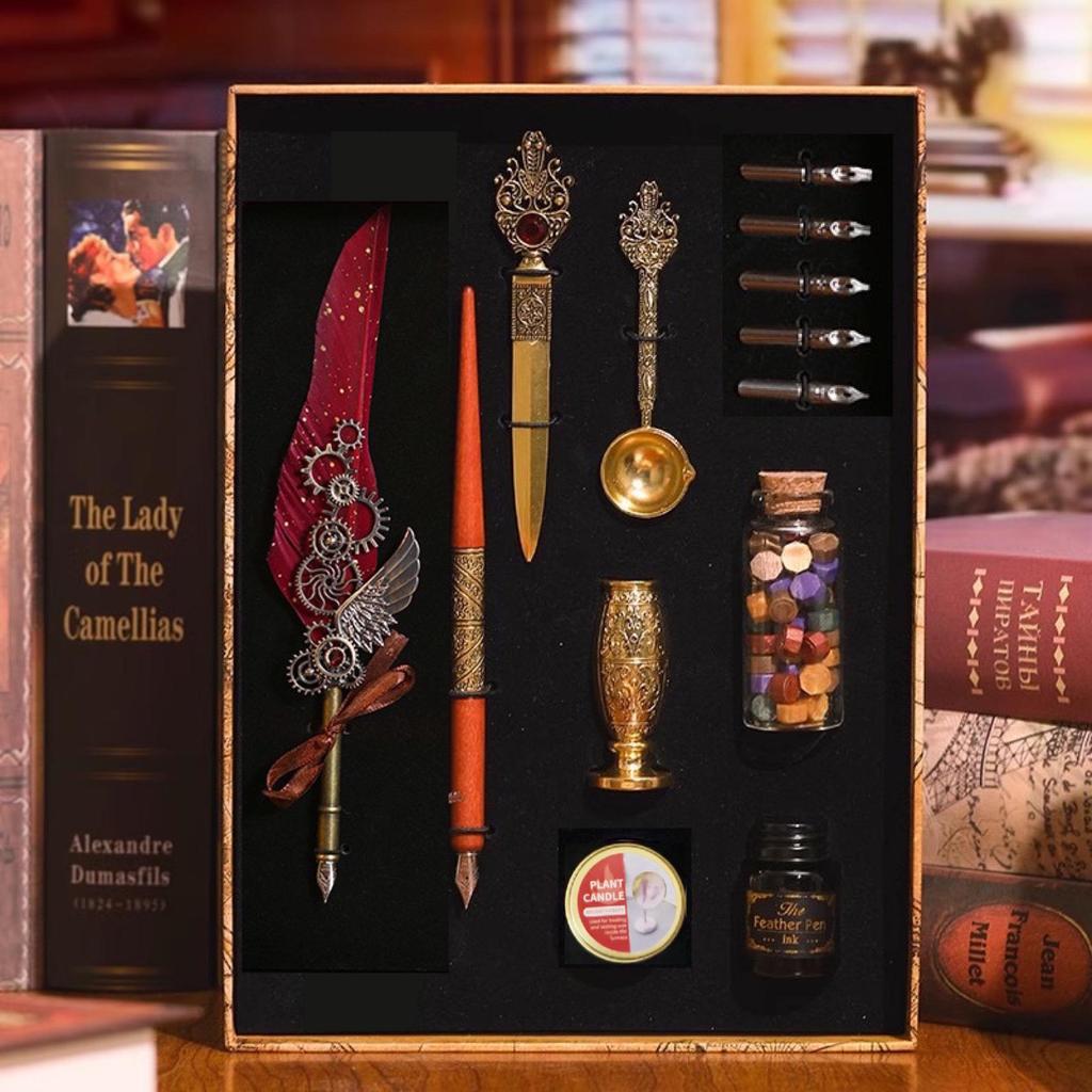 Набор перьевых ручек «Гарри Поттер» с золотым напылением - Ретро перо для письма с чернильницей в подарок