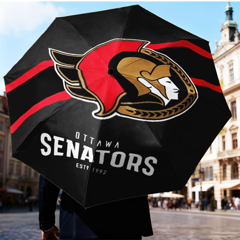 Зонт-трость Senators Heritage Складной зонт, автоматический зонт 8 спиц для путешествий, кемпинга Подарок на Хэллоуин, Рождество
