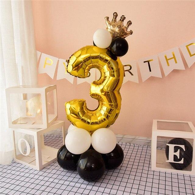 32-дюймовый 0-9 черный золотой синий воздушный шар с цифрой корона цифра гелиевый фольгированный шар детский душ день рождения вечеринка свадьба декор шары принадлежности MIT