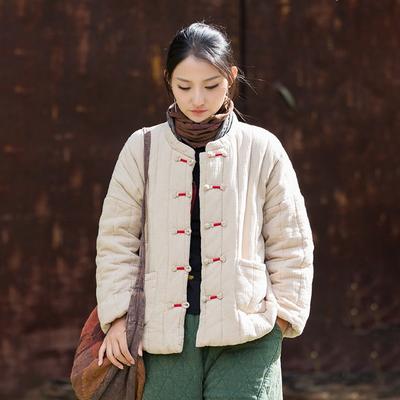 Женские винтажные зимние однотонные пальто с воротником-стойкой, длинным рукавом на пуговицах, теплые, в китайском стиле