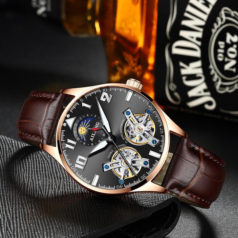 AILANG Мужские часы Новые тенденции Полые Ellow Boil Механические часы Мужские полностью автоматические часы