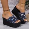 Женские шлепанцы на платформе 2025 весна и лето новинка европейский и американский модный джинсовый клин на танкетке римские сандалии женская обувь