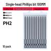 Strong Magnetic Phillips S2 Single Head Hex Shank Screwdriver Bit for Hand Drill - Super Hard, Small Head.