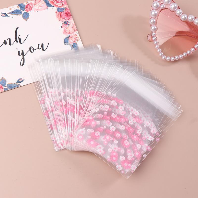 100Pcs Plastic Packing Bags Flower Self-Adhesive Bags For Biscuits Candy Cookies Jewelry Gift Packaging Self Adhesive Bag