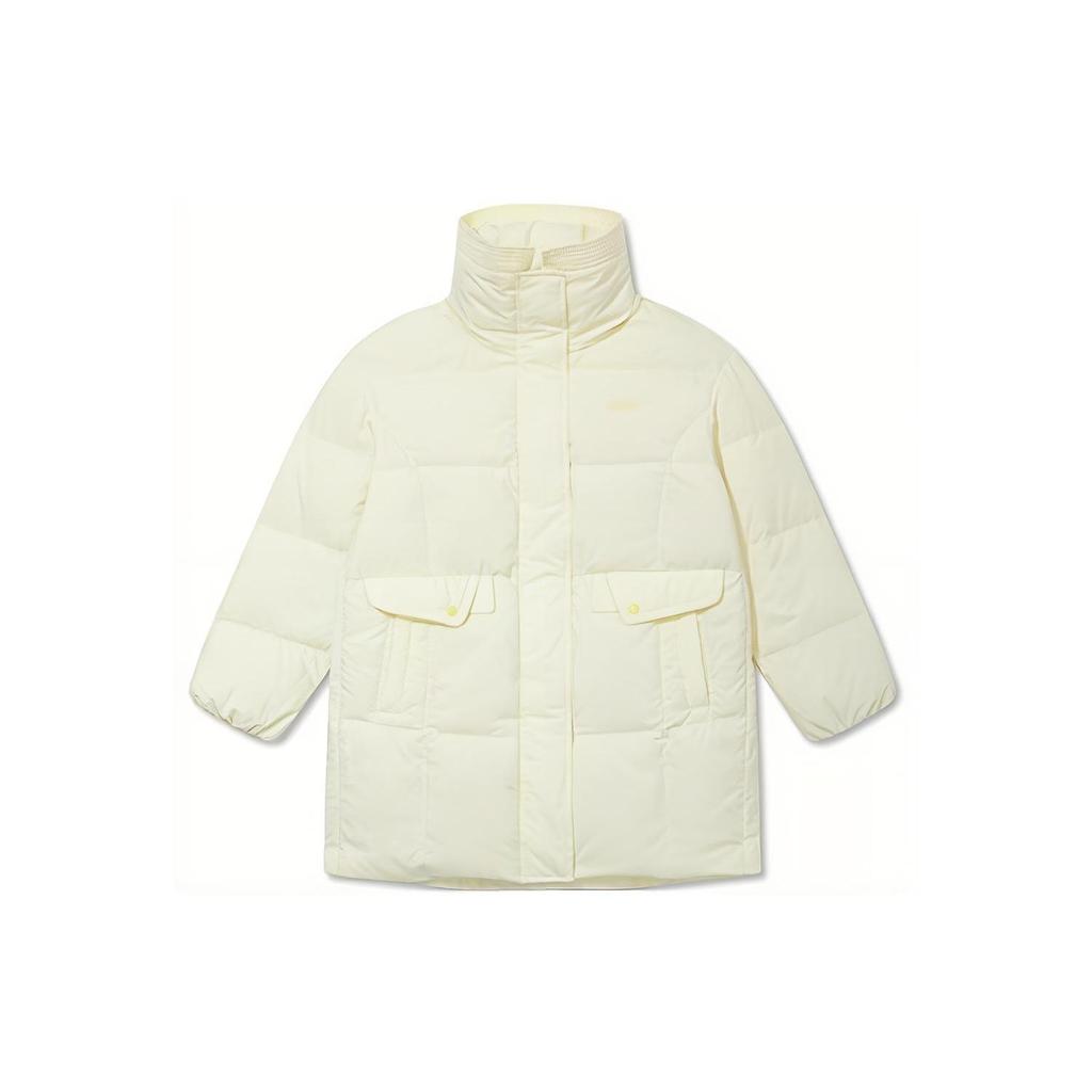 Levis FW22 Solid Color Stand Collar Mid-Length Down Jacket Women Outerwear Off-White A5179-0001
