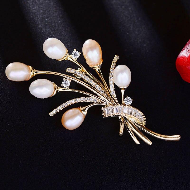 Blucome Natural Pearl Flower Brooches Bouquet Style for Women Men Suit Scarf Hijiab Pins