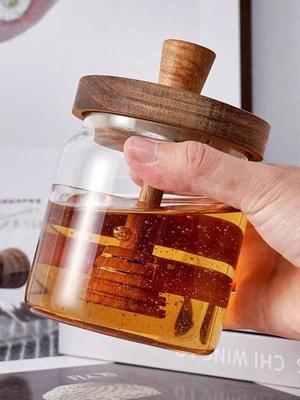 1/2/3 шт. Стеклянная банка для меда, горшочек для меда, герметичный усовершенствованный стеклянный герметичный резервуар, палочка для смешивания с деревянной крышкой, прозрачная бутылка для меда