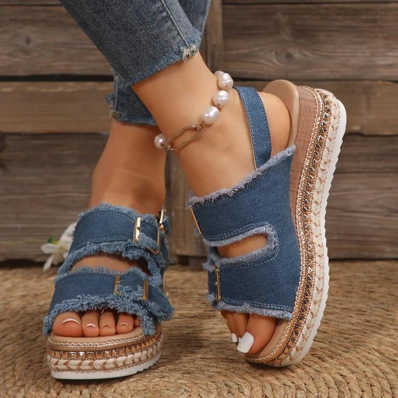 Denim Slipper Female Shoes Non-slip Comfortable Summer  Slippers  Slides Outdoor Beach Casual Shoes Women  Sandals  High Heels