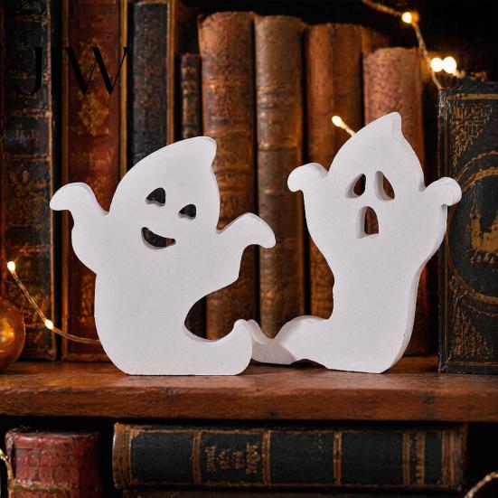 Ghost Photo Prop for Party Cute Halloween Wooden Table Sign, Spooky White Standing Handmade Craft Block Sign Holiday Tiered Tray Centerpiece,