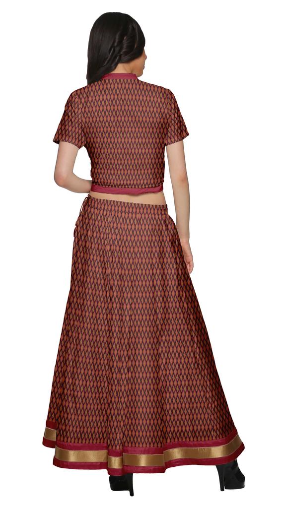 Moomaya Printed Indian Crop Top Skirt Sets Chanderi Women Ethnic Wear Plus