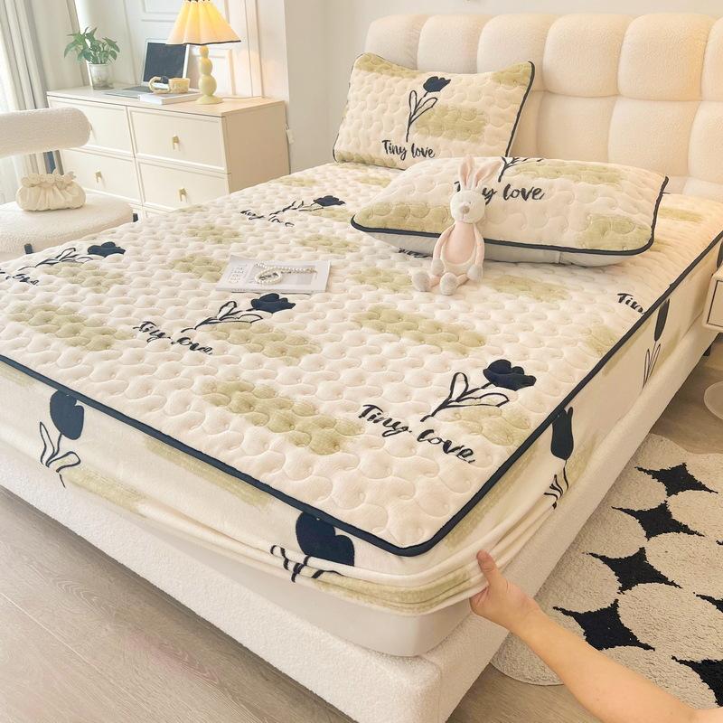 New Soybean Antibacterial Class a Milk Fiber Fitted Sheet Quilted Bedspread Non-Slip Household Dustproof Protective Cover Thickened Mattress