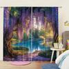 2pcs Painting of Wisteria Flowers Printed Curtain for Home Decor - Rod Pocket Window Treatment for Bedroom, Office, Kitchen