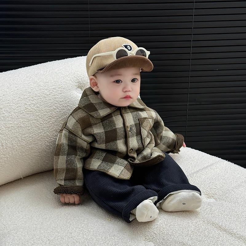 Boys Plaid Jacket Winter Velvet Lamb Wool Padded Clothes Girls Baby Warm Thickened Woolen Children'S Clothing