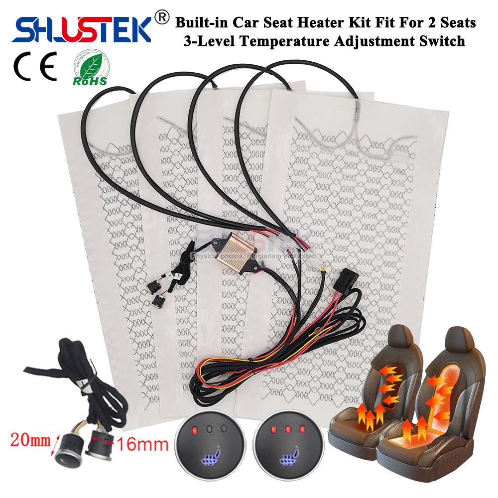 Built-in Car Seat Heater Kit Fit 2 Seats,Universal 12V Heating Pads Max 108W,3 Levels Square Dual Control Switch System