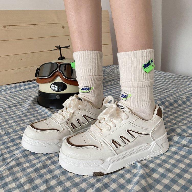 Женская обувь для внешней торговли 2025 весна новая резиновая мягкая подошва на платформе шнуровка студенческая женская повседневная спортивная обувь для скейтборда