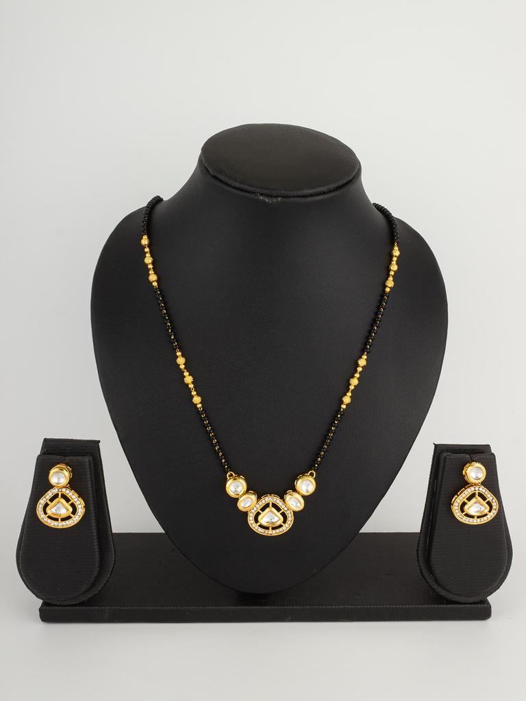 Gold-Plated White Stone-Studded & Beaded Handcrafted Mangalsutra Set