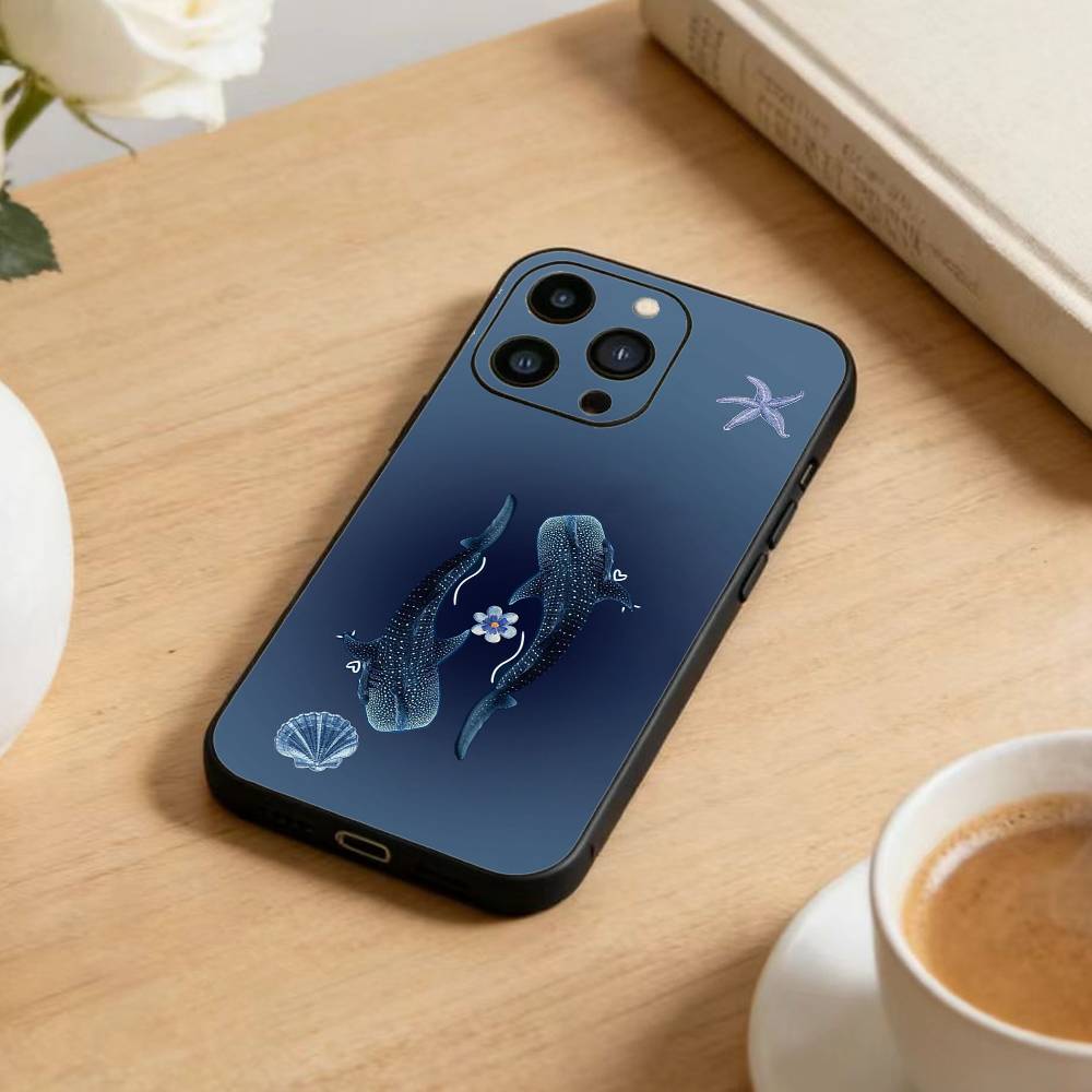 Чехол для телефона "Падение кита" для iPhone 17, 16, 15, 14, 13, 12 Plus, Max, Мягкий силиконовый, Черный