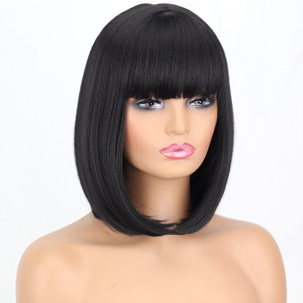 LISI HAIR Женский прямой парик боб длиной до плеч с челкой, синтетическое волокно, натуральный черный, повседневная одежда, парик Боб для косплея